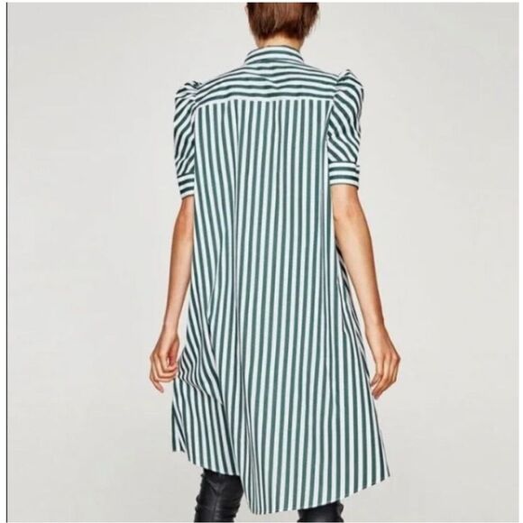 Zara Green and White Striped Shirt Tunic Style Dress xs‎ - Picture 2 of 12